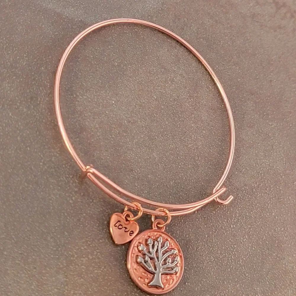 NEW Copper Tree of Life Love Heart Expandable Charm Bracelet